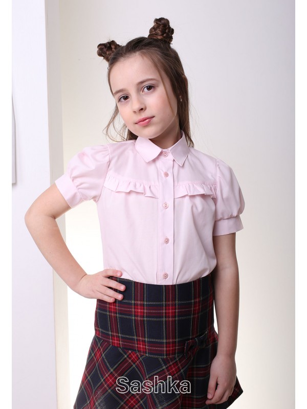Блуза класична шкільна для дівчинки короткий рукав рожева